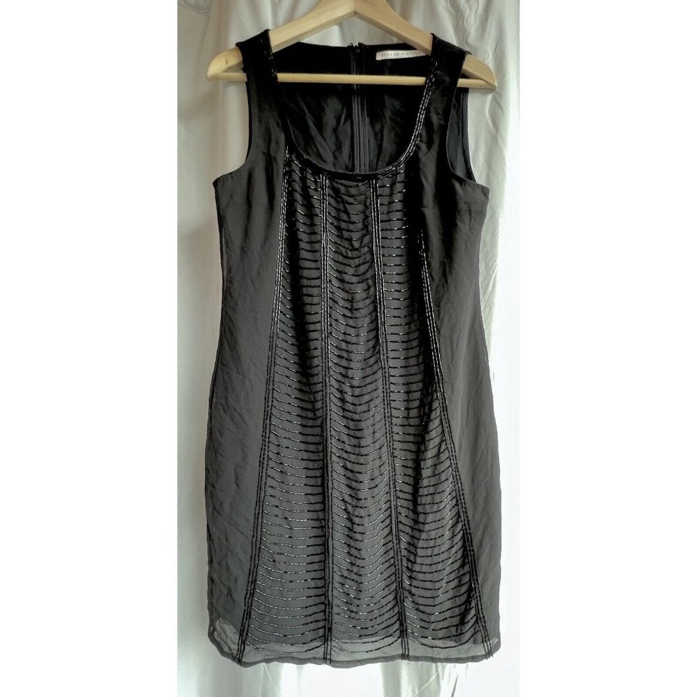 Susana Monaco Black Beaded Mini Dress Chiffon Lined Showroom Sample Med NWOT
